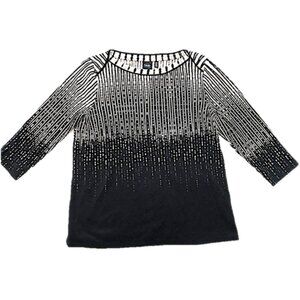 Rafaella Women's Black and White Pattern Blouse, 100% Cotton, Large